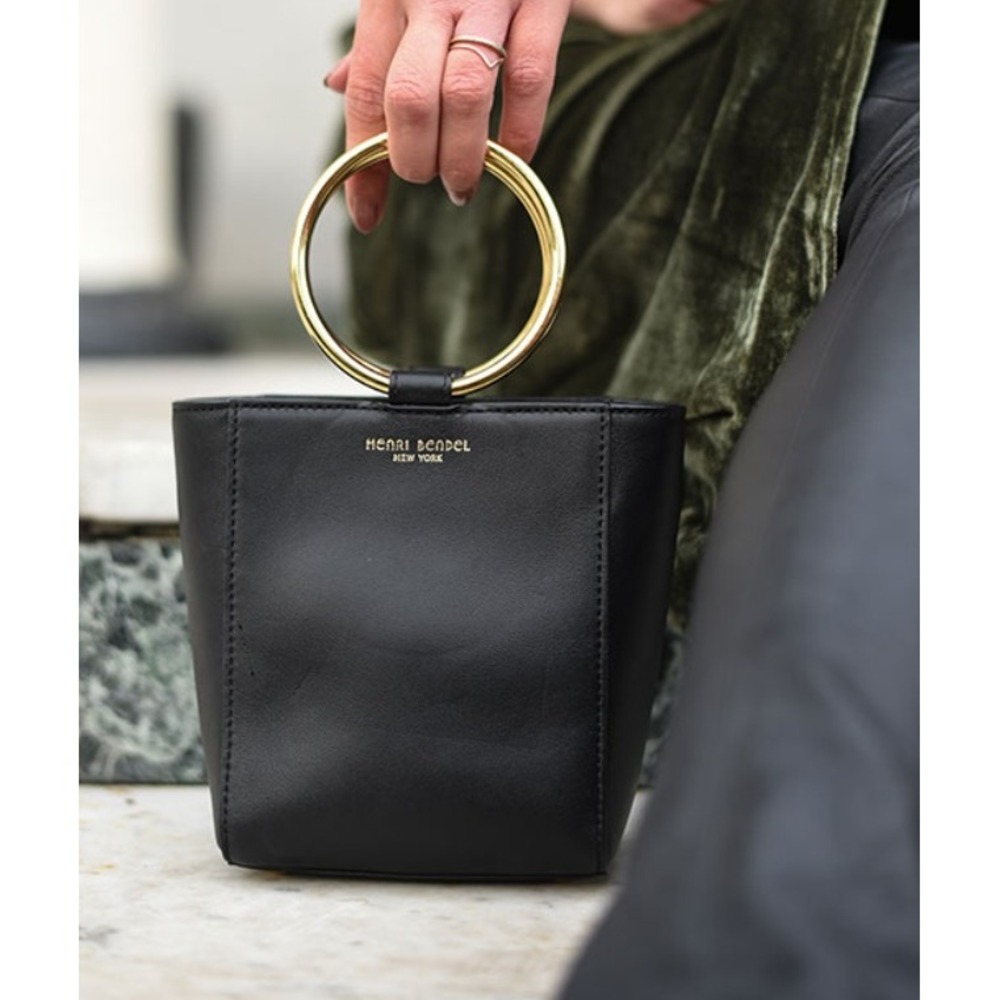 Henri Bendel Marquis Micro Tote Ring Top Handle Bag Black Pebbled Leather